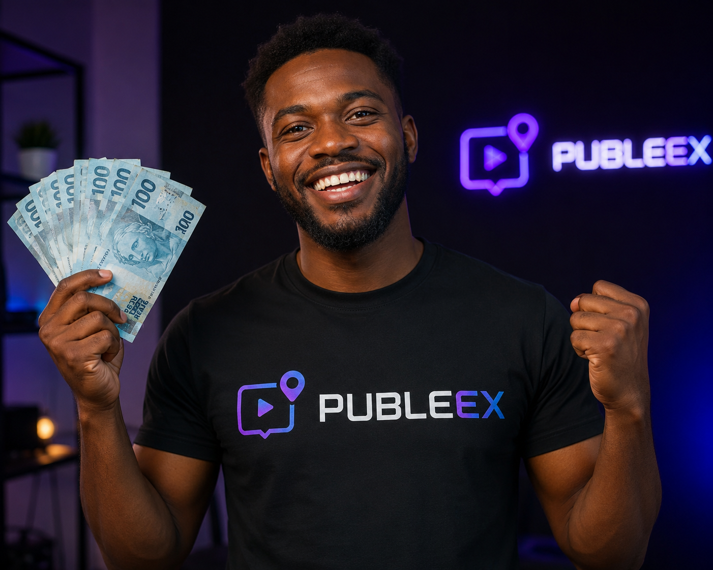 Comerciante Publeex comemorando os ganhos com sua Smart TV